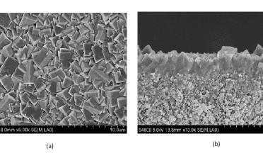 Fig 1. SEM images of SAPO-34 zeolite membrane, (a)top view and (b)cross section view.
